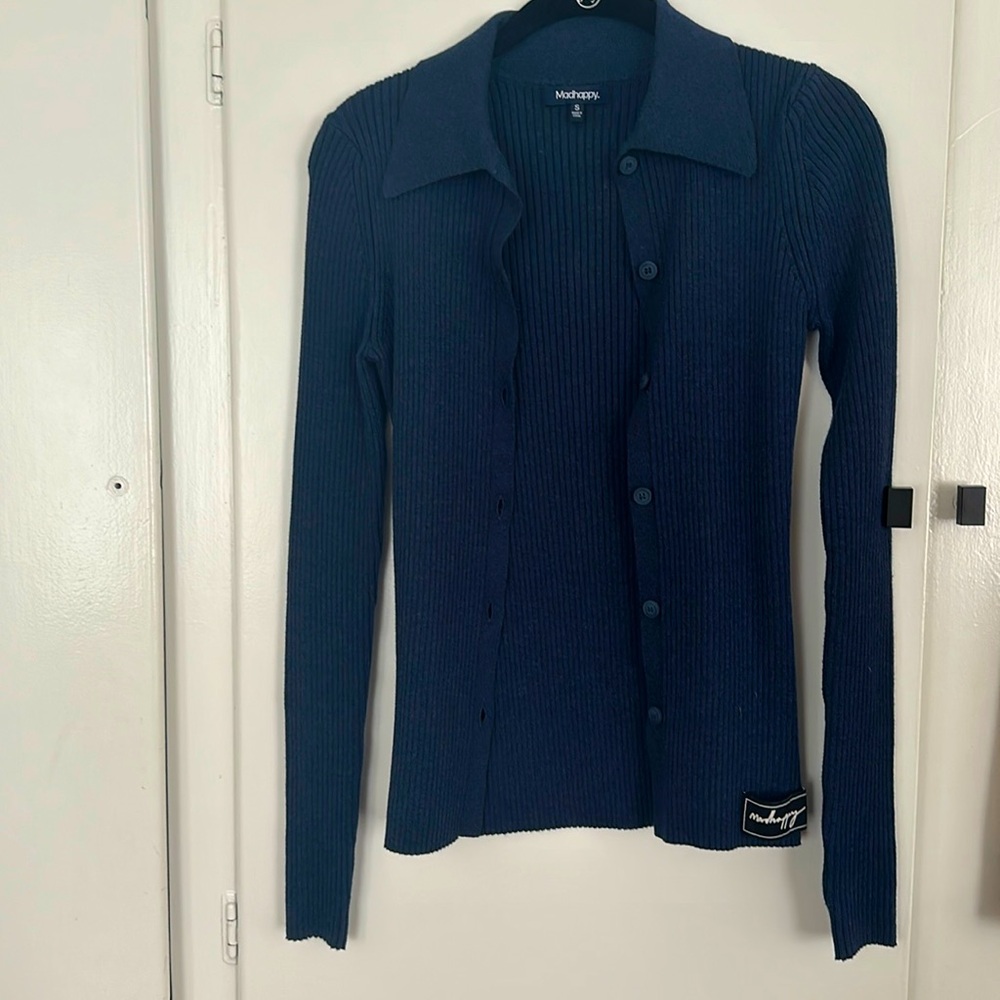 Madhappy navy ribbed button up sweater - only worn once! Size S